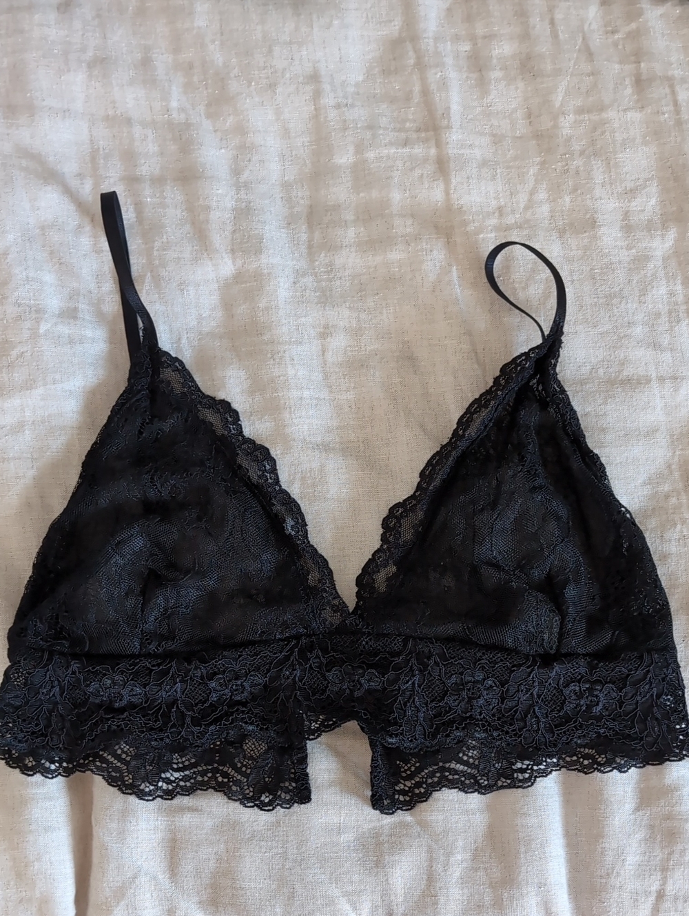 Zara Black Lace Triangle Bralette - Sheer Floral Trim